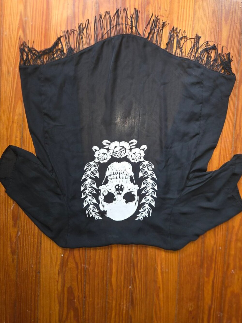 Hot Topic Skull Fringe Kimono Black Sheer Roses Back Print Small Medium
